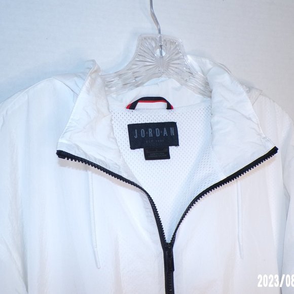 UNISEX AIR JORDAN RED, WHITE AND BLACK HOODED FULL ZIPPERED WINDBREAKER JACKET - Picture 3 of 11